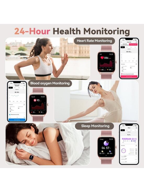 Stylish Rose Gold Smart Watch for Women - Fitness Tracker, Waterproof, Heart